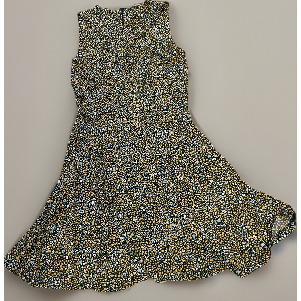 Michael‎ Kors Ditsy Floral Sleeveless Fit and Flare Dress Navy Yellow M